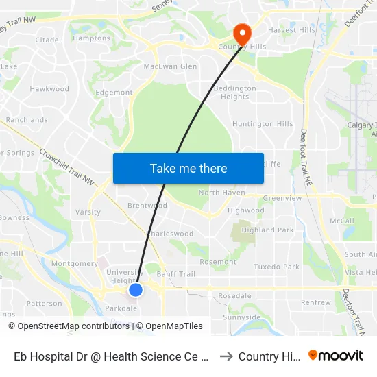 Eb Hospital Dr @ Health Science Ce NW to Country Hills map