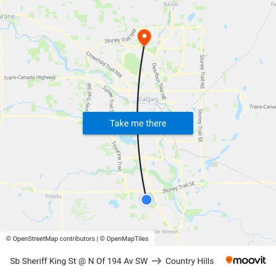 Sb Sheriff King St @ N Of 194 Av SW to Country Hills map