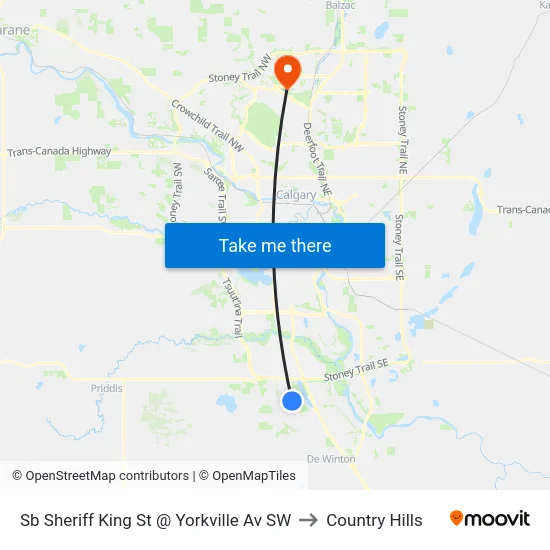 Sb Sheriff King St @ Yorkville Av SW to Country Hills map