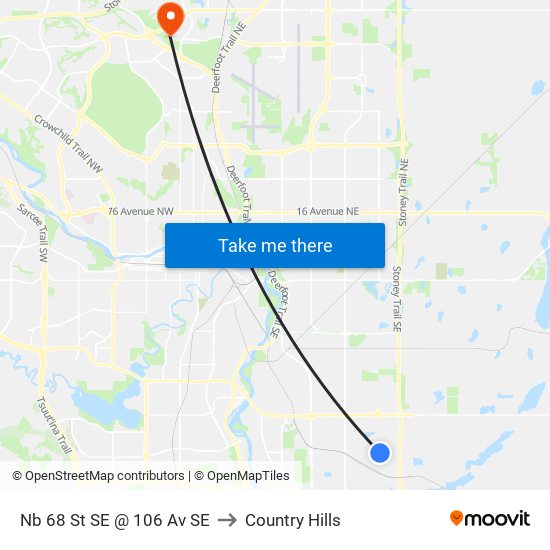 Nb 68 St SE @ 106 Av SE to Country Hills map