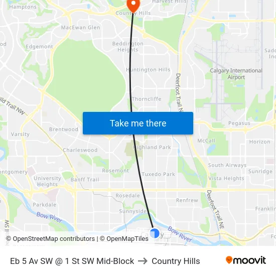 Eb 5 Av SW @ 1 St SW Mid-Block to Country Hills map