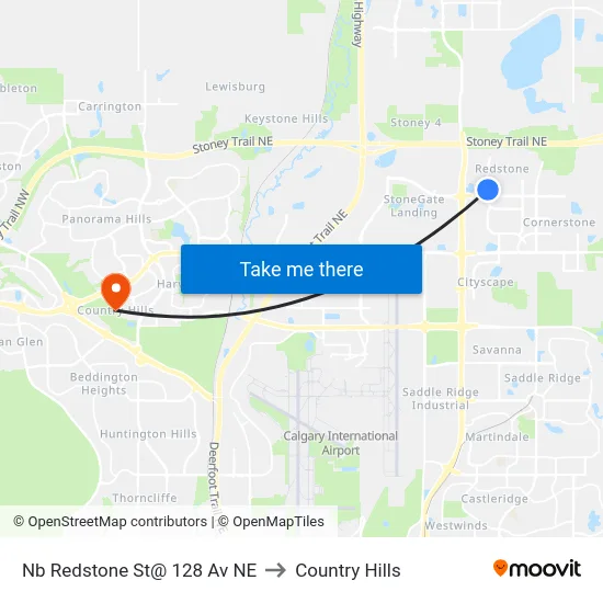 Nb Redstone St@ 128 Av NE to Country Hills map