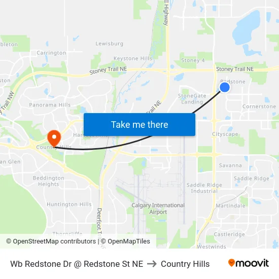 Wb  Redstone Dr @  Redstone St NE to Country Hills map