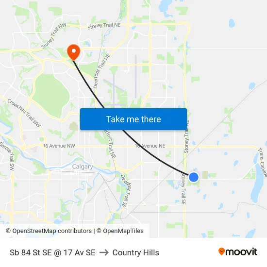 Sb 84 St SE @ 17 Av SE to Country Hills map