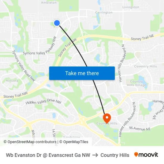 Wb Evanston Dr @ Evanscrest Ga NW to Country Hills map