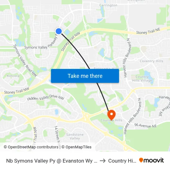 Nb Symons Valley Py @ Evanston Wy NW to Country Hills map
