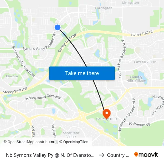 Nb Symons Valley Py @ N. Of Evanston Wy NW to Country Hills map