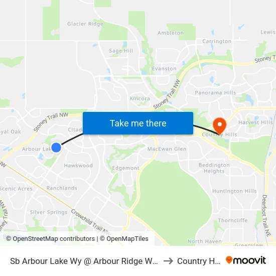 Sb Arbour Lake Wy @ Arbour Ridge Wy NW to Country Hills map
