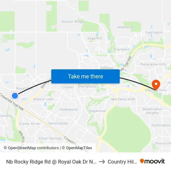 Nb Rocky Ridge Rd @ Royal Oak Dr NW to Country Hills map