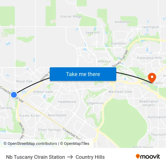 Nb Tuscany Ctrain Station to Country Hills map