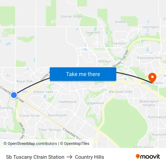Sb Tuscany Ctrain Station to Country Hills map