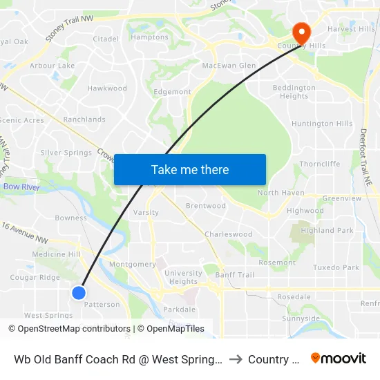 Wb Old Banff Coach Rd @ West Springs Ga SW to Country Hills map