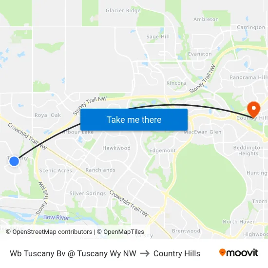 Wb Tuscany Bv @ Tuscany Wy NW to Country Hills map
