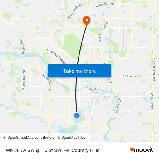 Wb 50 Av SW @ 16 St SW to Country Hills map