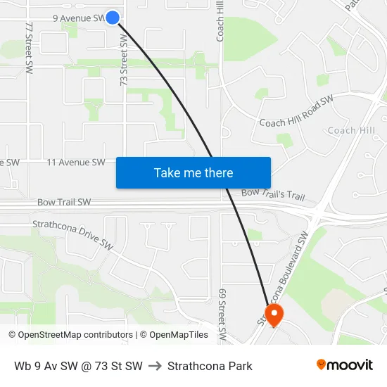Wb 9 Av SW @ 73 St SW to Strathcona Park map