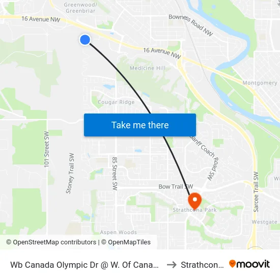 Wb Canada Olympic Dr @ W. Of Canada Olympic Rd SW to Strathcona Park map