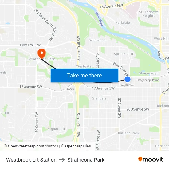 Westbrook Lrt Station to Strathcona Park map