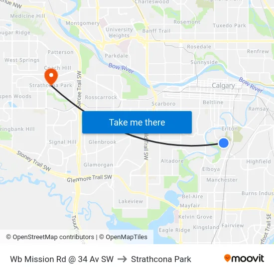 Wb Mission Rd @ 34 Av SW to Strathcona Park map