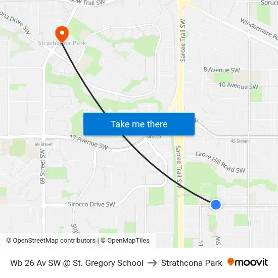 Wb 26 Av SW @ St. Gregory School to Strathcona Park map