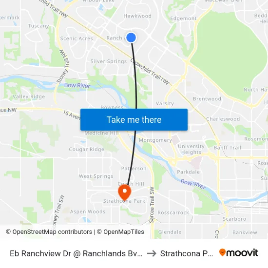 Eb Ranchview Dr @ Ranchlands Bv NW to Strathcona Park map