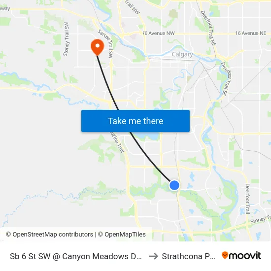 Sb 6 St SW @ Canyon Meadows Dr SW to Strathcona Park map
