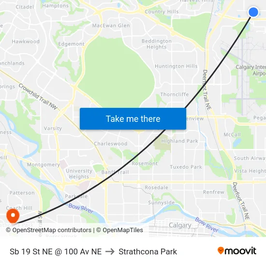 Sb 19 St NE @ 100 Av NE to Strathcona Park map