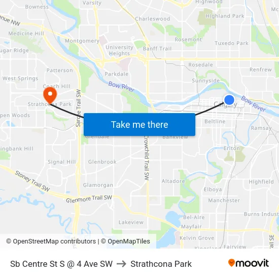 Sb Centre St S @ 4 Ave SW to Strathcona Park map