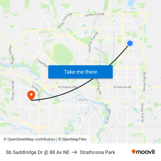Sb Saddlridge Dr @ 88 Av NE to Strathcona Park map