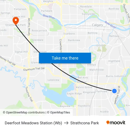 Deerfoot Meadows Station (Wb) to Strathcona Park map