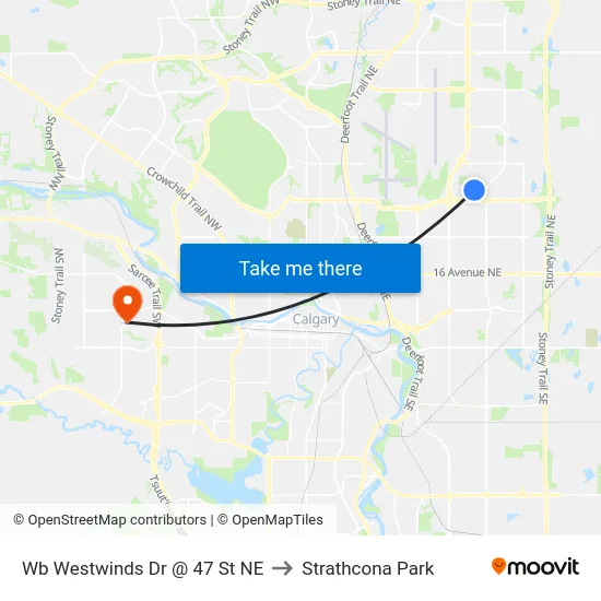 Wb Westwinds Dr @ 47 St NE to Strathcona Park map