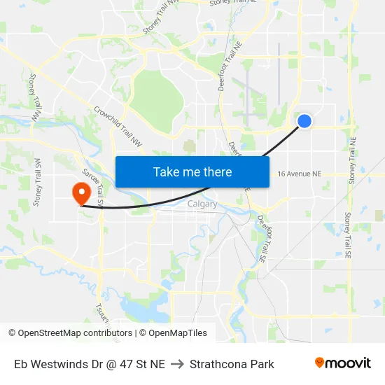 Eb Westwinds Dr @ 47 St NE to Strathcona Park map