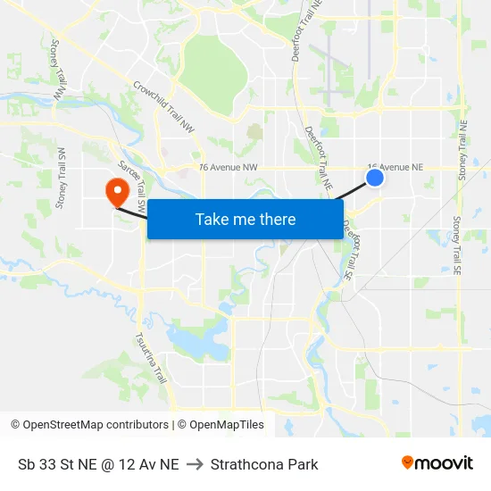 Sb 33 St NE @ 12 Av NE to Strathcona Park map