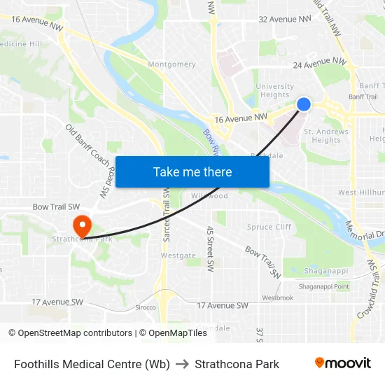 Foothills Medical Centre (Wb) to Strathcona Park map