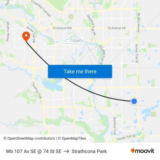 Wb 107 Av SE @ 74 St SE to Strathcona Park map