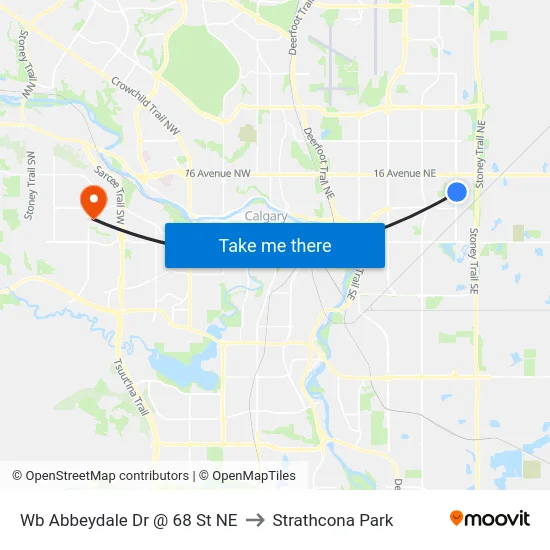 Wb Abbeydale Dr @ 68 St NE to Strathcona Park map