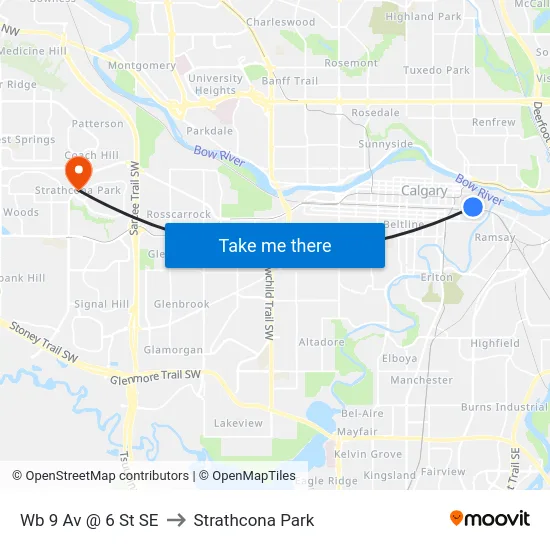 Wb 9 Av @ 6 St SE to Strathcona Park map