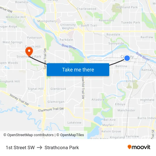 1st Street SW to Strathcona Park map