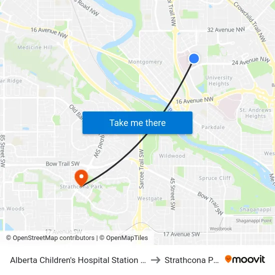 Alberta Children's Hospital Station (Nb) to Strathcona Park map