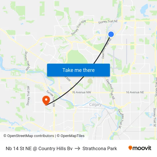 Nb 14 St NE @ Country Hills Bv to Strathcona Park map