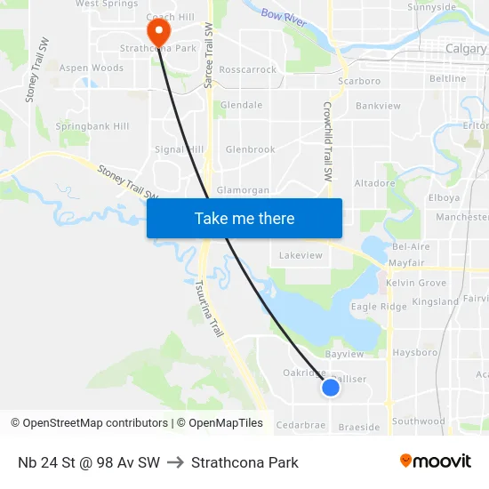 Nb 24 St @ 98 Av SW to Strathcona Park map