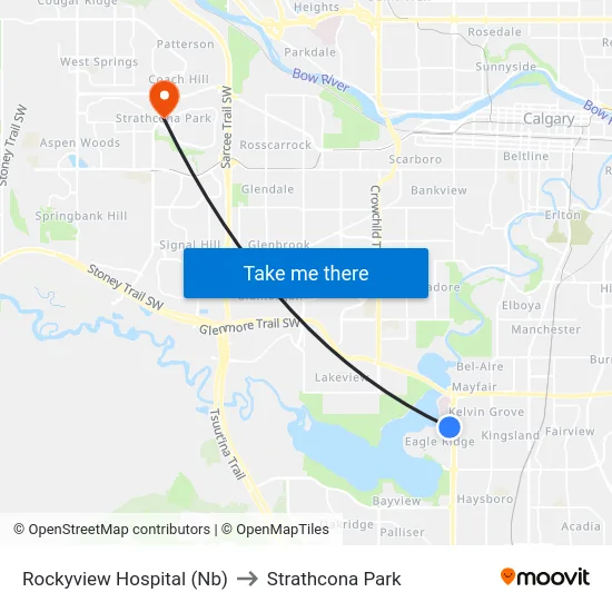 Rockyview Hospital (Nb) to Strathcona Park map