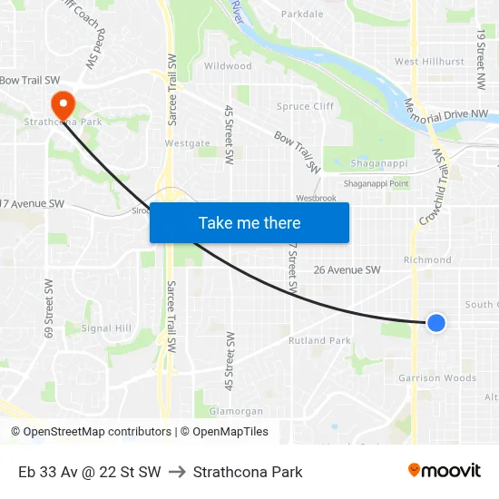 Eb 33 Av @ 22 St SW to Strathcona Park map
