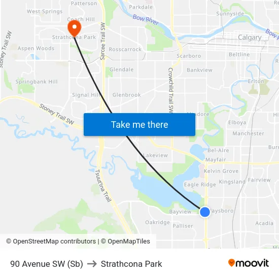 90 Avenue SW (Sb) to Strathcona Park map