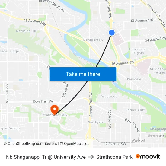 Nb Shaganappi Tr @ University Ave to Strathcona Park map