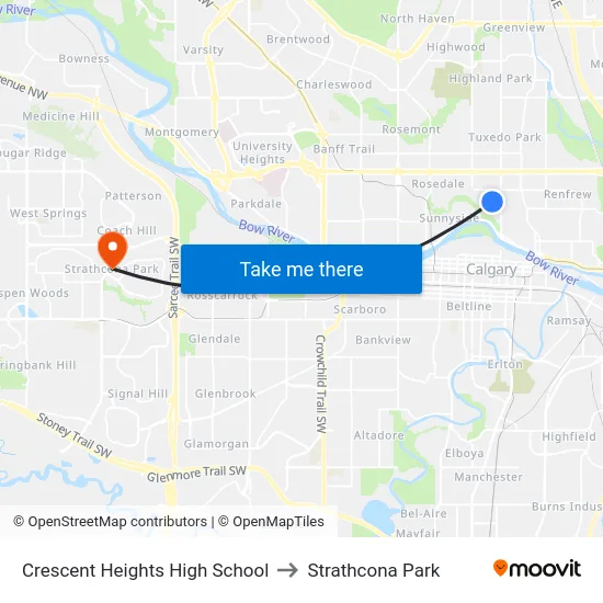 Crescent Heights High School to Strathcona Park map