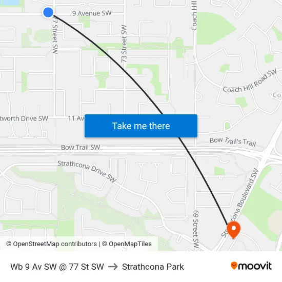 Wb 9 Av SW @ 77 St SW to Strathcona Park map
