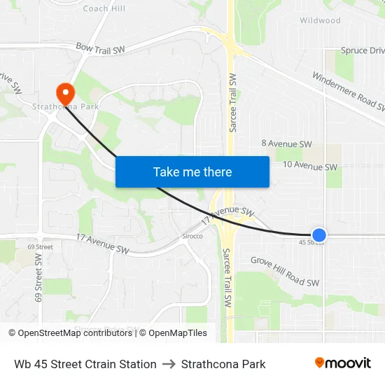 Wb 45 Street Ctrain Station to Strathcona Park map