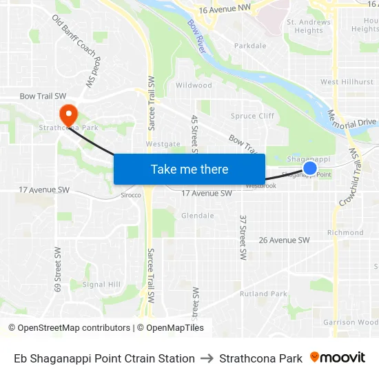 Eb Shaganappi Point Ctrain Station to Strathcona Park map