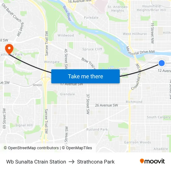 Wb Sunalta Ctrain Station to Strathcona Park map