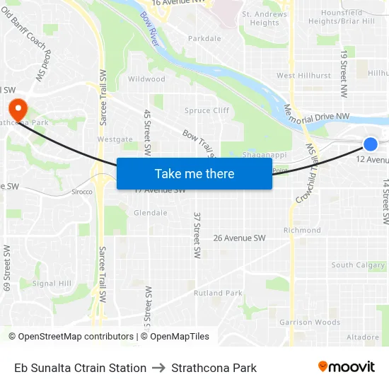 Eb Sunalta Ctrain Station to Strathcona Park map